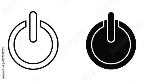 Power Button Icon - Start Stop Switch Symbol Set, Outline and Solid Fill