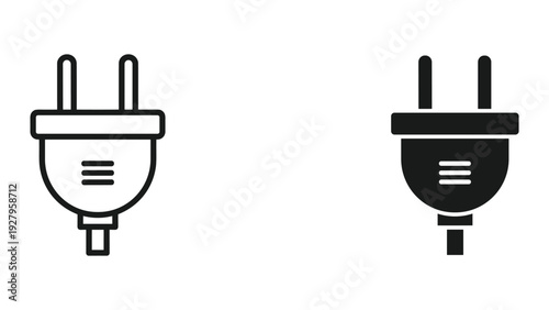 Electric Plug Icon Set - Outline and Filled Versions, Isolated on White
