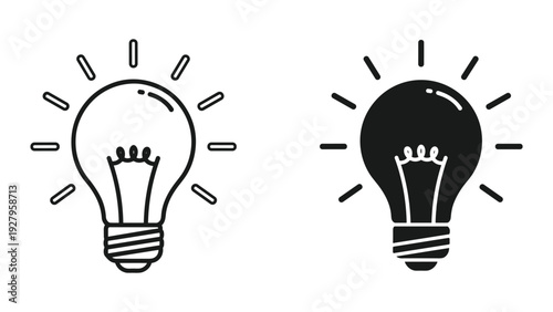 Light Bulb Icon Set: Outline and Silhouette, Symbolizing Ideas, Innovation, and Creativity