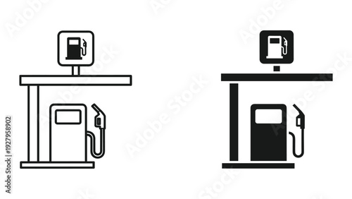 Gas Station Icons: Outline and Solid Fill, Fuel Pump Symbol, Transportation, Service Station, Energy, Refueling