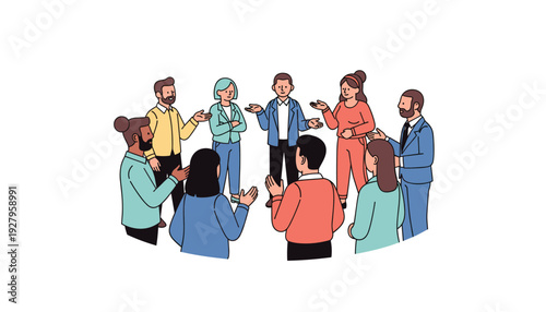 Diverse group of people engaged in a lively discussion together