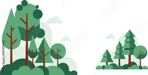 Green Forest Canopy Landscape with Pine Trees and Foliage in Flat Vector Illustration Style for Nature Backgrounds