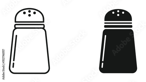 Salt and Pepper Shaker Icons: Line Art and Silhouette, Isolated on White Background