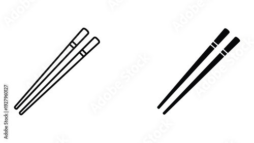 Two sets of chopsticks, one outlined and one solid black, isolated on white background. Vector illustration.