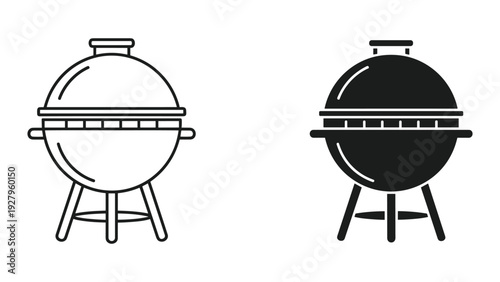 Barbecue grill icon outline and silhouette, flat design isolated on white.