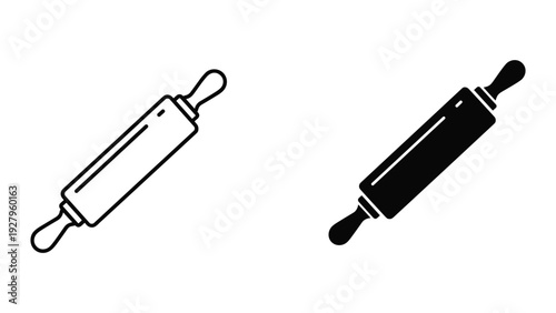 Two styles of rolling pins: outline and silhouette, isolated on white.