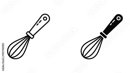 Outline and Silhouette Whisk Icons, Kitchen Utensil for Baking and Cooking, Simple Vector Art