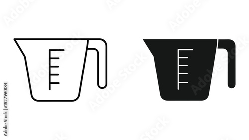 Measuring Cup Icons: Black and White Outline and Solid Silhouette for Cooking and Baking