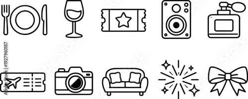 Collection of vector icons representing various lifestyle and entertainment elements