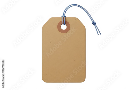 Obraz na płótnie A brown tag with a blue string isolated on transparent background