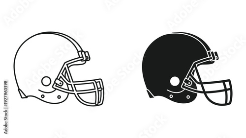 American Football Helmets Set - Black and White Outline and Solid Icons