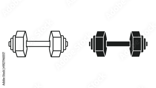 Dumbbell Icons: Outline and Solid Fill Styles for Fitness and Strength Training