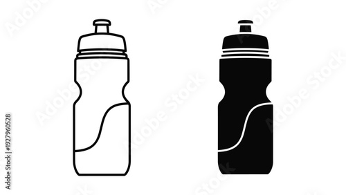 Sports Water Bottle Icon Set: Outline and Silhouette Vector Graphics