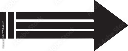 Horizontal directional arrow with striped pattern tail pointing right for navigation guidance wayfinding movement progress flow and motion in graphic design projects