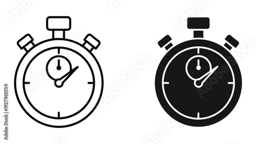 Line Art and Silhouette Stopwatch Icons - Time Measurement and Speed Concepts