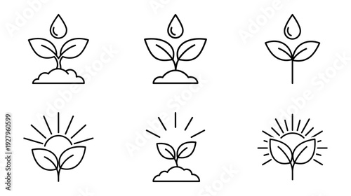 Illustration of Plant sprouts growing with sun light icons