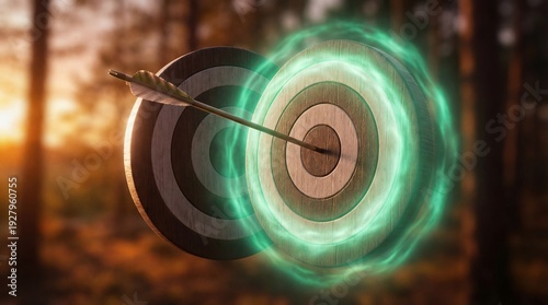 An arrow piercing a target,...