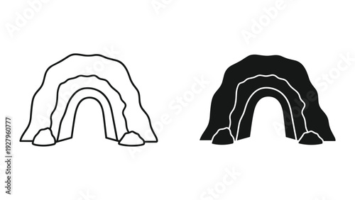 Abstract Cave Entrance Icon, Outline and Silhouette Design