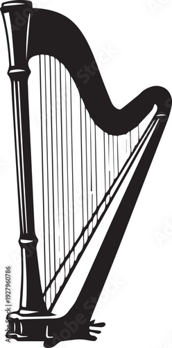 Classical Concert Harp and Orchestral String Instrument Silhouettes