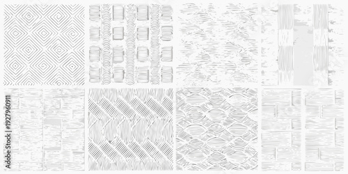 Monochrome patterns and textures arranged in a grid layout