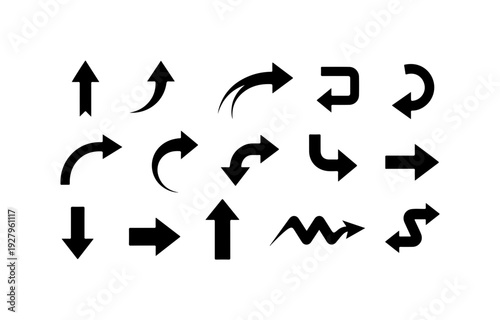 Collection of black silhouette arrows on white background