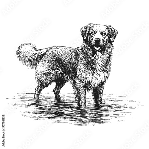Nova Scotia Duck Tolling Retriever Dog Sketch Vector Illustration – Toller Realistic Line Art Full Body