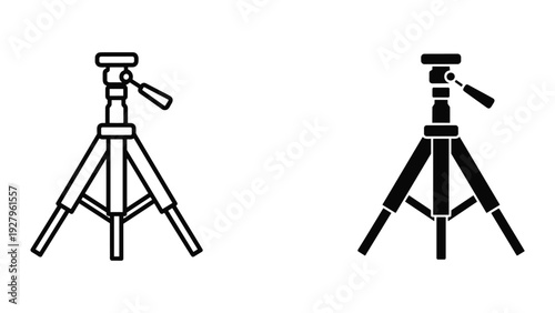 Two Tripod Icons: Outline and Silhouette for Photography and Videography Equipment