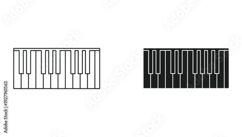 Piano Keyboard Icons: Line Art and Solid Black Silhouettes, Music Instrument Keys