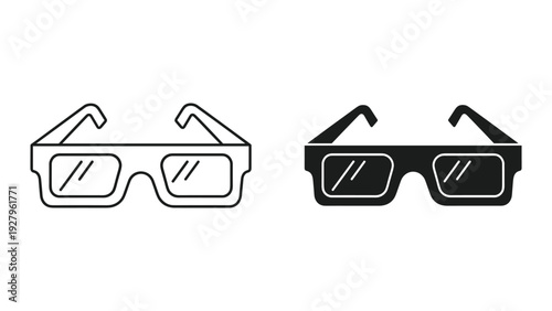 Set of 3D Glasses Icons - Outline and Solid Fill