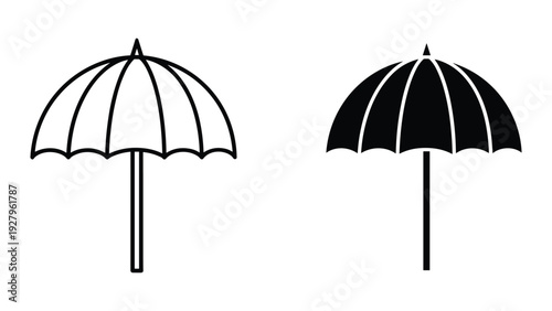 Simple Line Art and Silhouette Icons of an Umbrella for Protection and Weather Symbols
