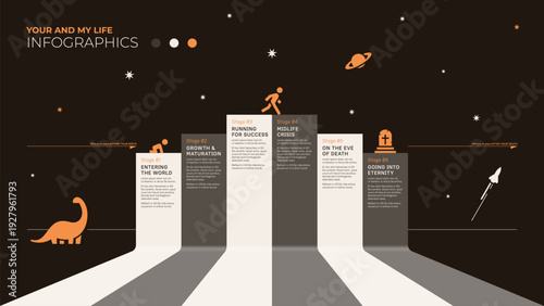 Six steps or stages. Growth and decline. Infographic template for presentations, annual reports, etc