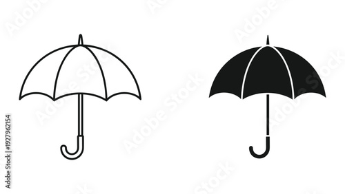 Black and white umbrella icons set on white background