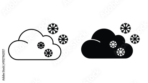 Snowy weather cloud icons in black and white style