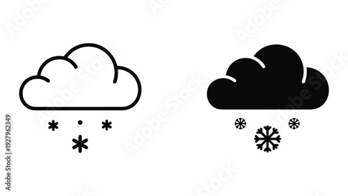 Snowfall weather icons with cloud and snowflakes