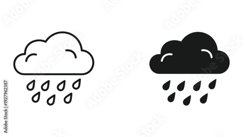 Rainy weather icons in black and white for forecasting