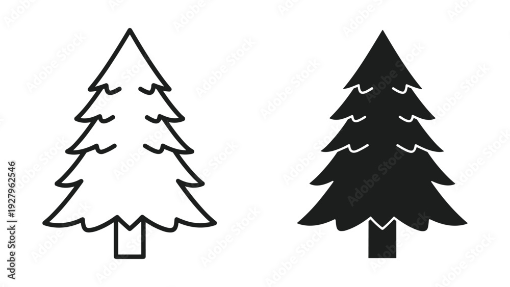 Obraz premium Simple Christmas tree icons in black and white