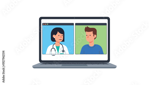 Doctor consulting patient online through laptop video call