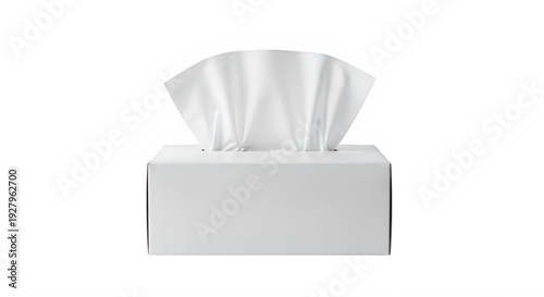 A box of white facial tissues displayed against isolated on transparent background