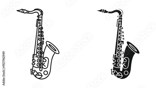 Saxophone illustrations in black and white for music concepts