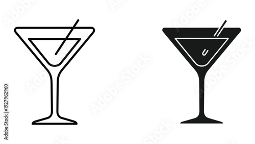 Martini cocktail icons in black and white for luxury events