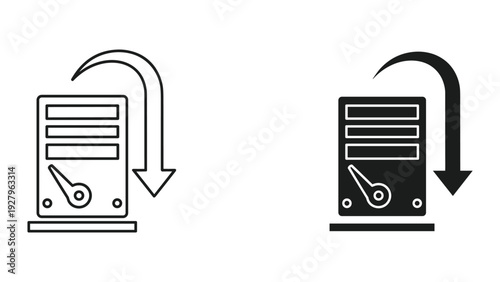 Simple server data transfer icons in two styles