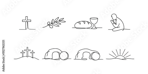 Floral and botanical outline icon set including blossoms, leaves and decorative accents