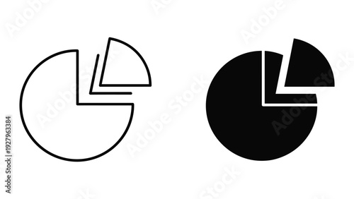 Modern pie chart icon in black and white outline styles