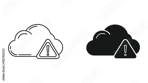 Warning cloud icons with exclamation marks in black and white
