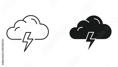 Stormy weather cloud with lightning icon set