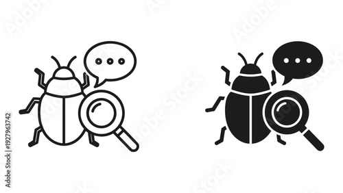 Bug debugging concept with magnifying glass icons