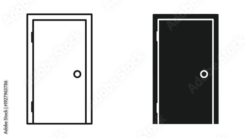 Simple door icon set in black and white