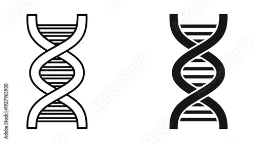 DNA double helix structure icon set in black and white
