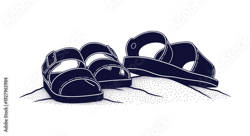 Stylish Summer Beach Sandals Vector Illustration Resting on Textured Sand Holiday Vacation