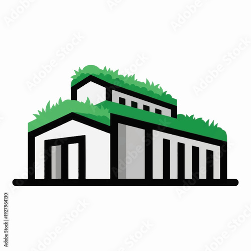 Wallpaper Mural Green Roofed Modern Building Illustration. Torontodigital.ca